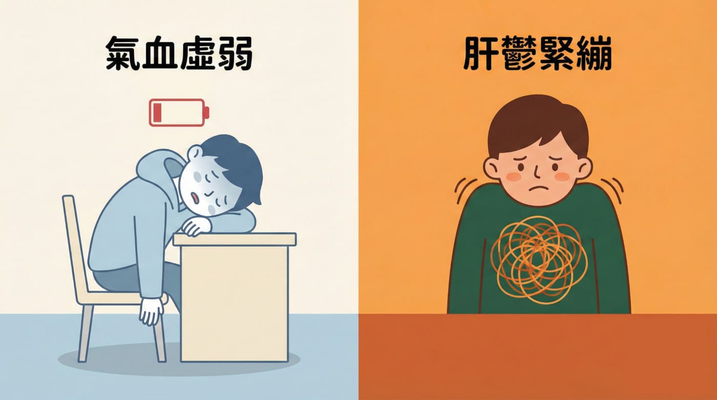 針灸體質反應圖解:氣血虛弱型與肝鬱緊繃型