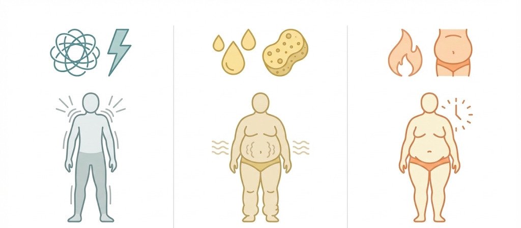 中醫減肥三大體質特徵比較圖表:壓力型、水腫型、大胃王型