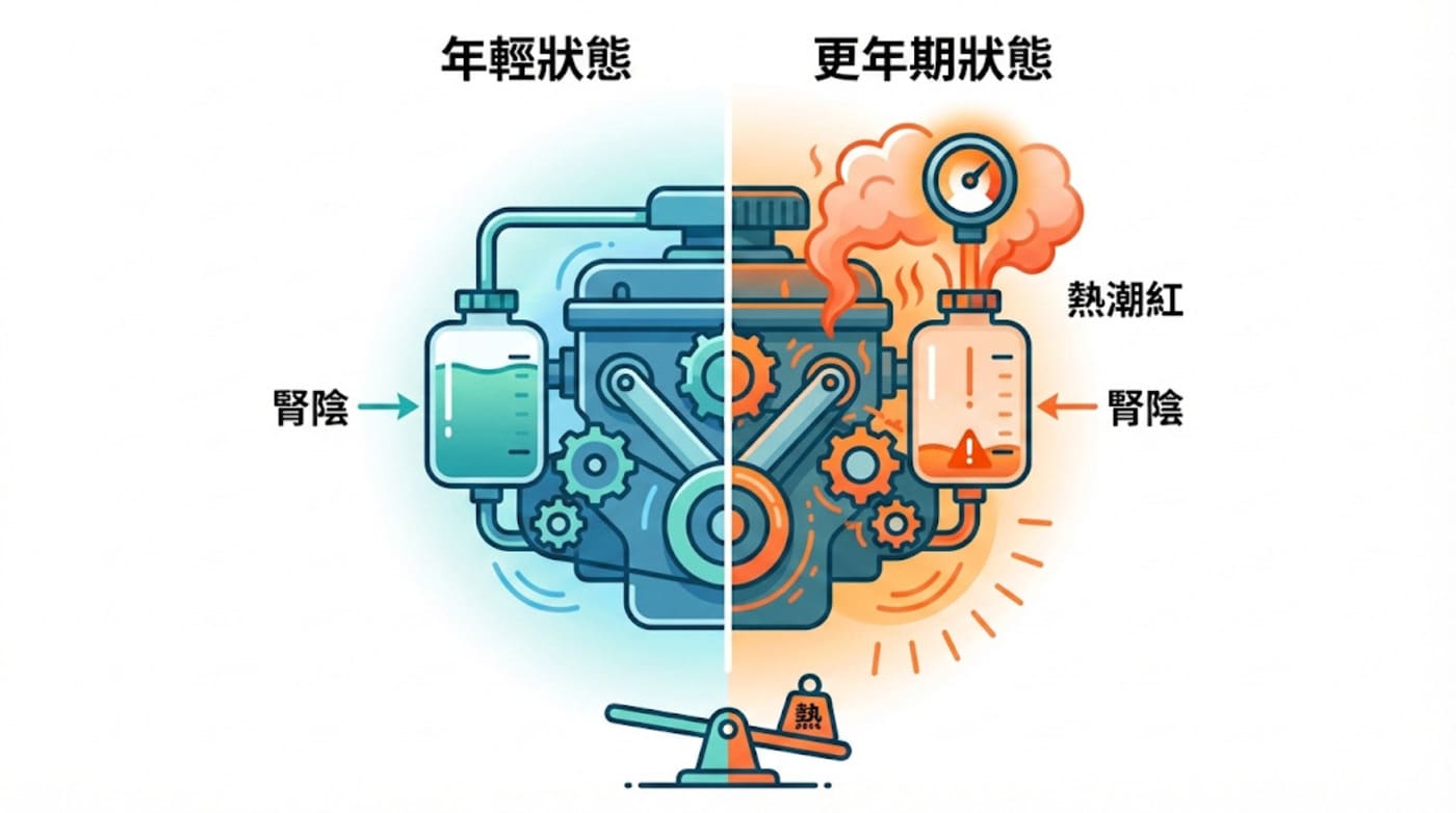 中醫更年期三種體質自我檢測:肝鬱氣滯、腎陰虛與心腎不交的症狀特徵比較