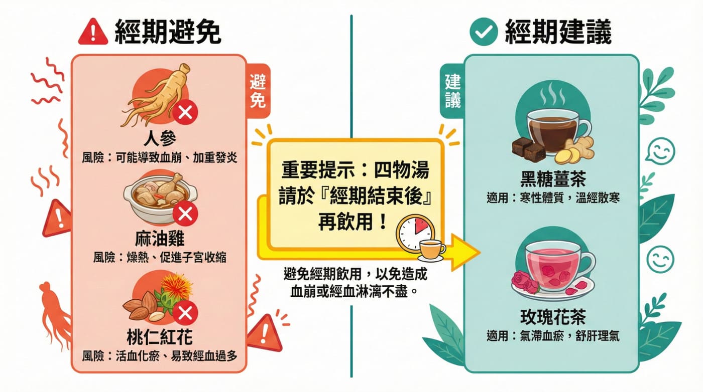 月經期間飲食禁忌:避免強力活血與燥熱大補藥材